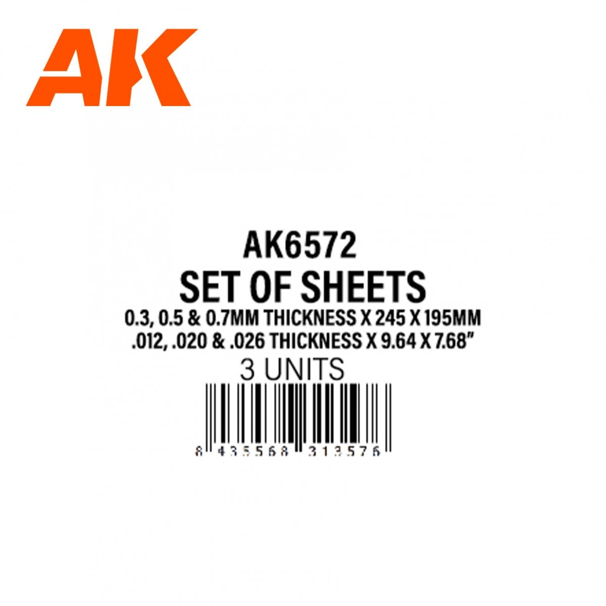 AK Interactive AK6572 0.3, 0.5 &amp;amp; 0.7MM THICKNESS X 245 X 195MM – STYRENE SHEET SET- (3 UNITS) – Bild 2