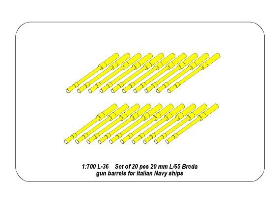 Aber 1/700L-038 Set of 20 pcs 20 mm L/65 Breda gun barrels for Italian Navy ships 1/700 – Bild 2