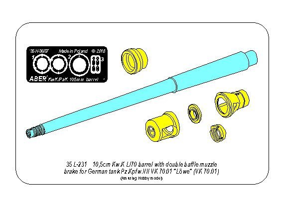 Aber 35L-231 10.5cm KwK L/70 barrel with double baffle muzzle brake for German Pz.Kpfw. VII Lowe 1/35 1/35 – image 2