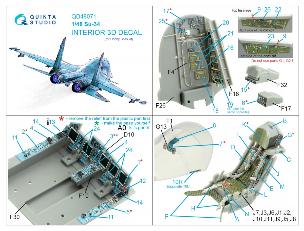 Quinta Studio QD48071 Su-34 3D-Printed &amp;amp; colored Interior on decal paper (HobbyBoss) 1/48 – image 12