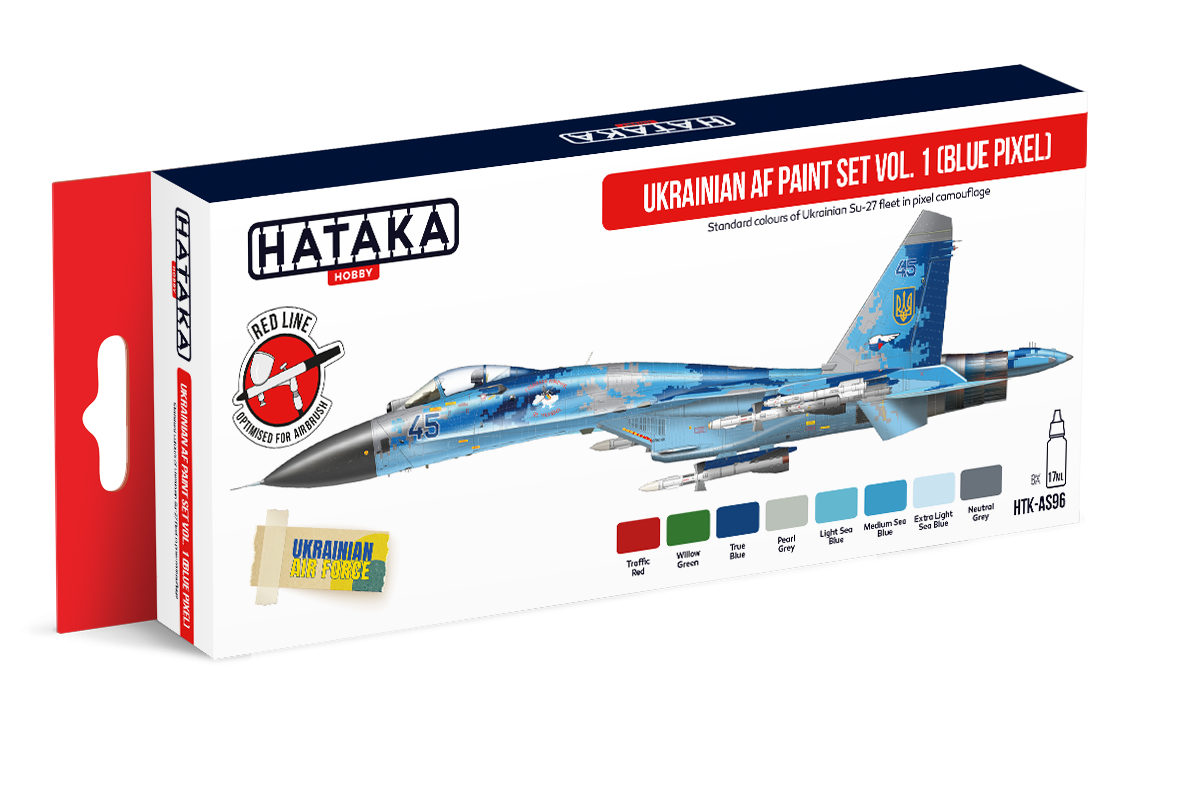 Coffret de peinture Hataka HTK-AS96 pour l'armée de l'air ukrainienne, vol. 1 (Blue Pixel) (8 x 17 ml)