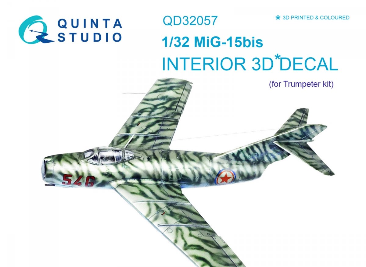 Quinta Studio QD32057 MiG-15bis 3D-Printed &amp;amp; colored Interior on decal paper (for Trumpeter kit) 1/32