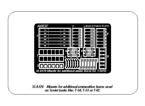 Aber 35A129 Mounts for additional ammunition boxes used on Soviet tanka like: T-54; T-55 or T-62 1/35 – image 9
