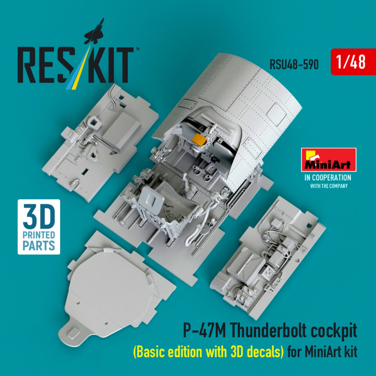 RESKIT RSU48-0590 P-47M Thunderbolt cockpit (Basic edition with 3D decals) for MiniArt kit (3D Printed) 1/48
