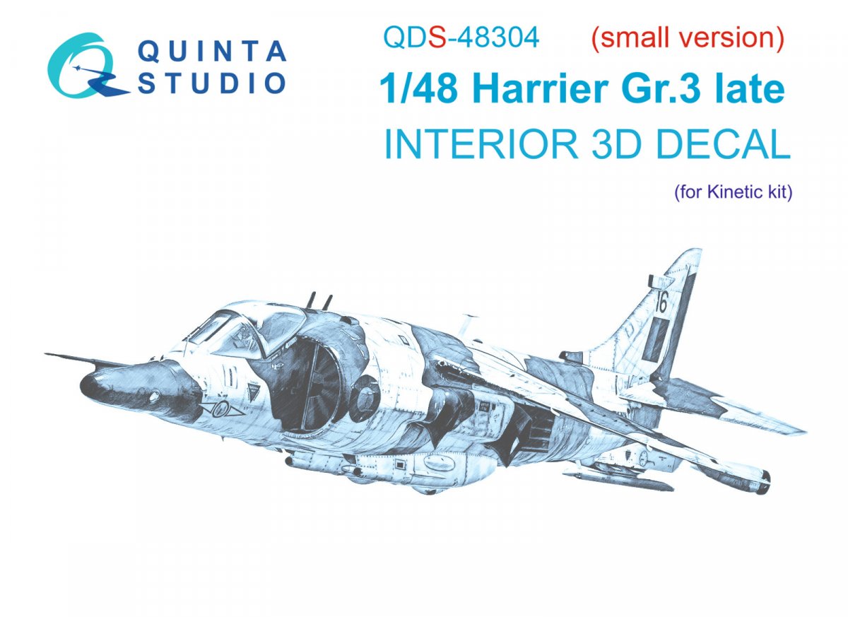 Quinta Studio QDS-48304 Harrier Gr.3 late 3D-Printed &amp;amp; colored Interior on decal paper (Kinetic) (Small version) 1/48