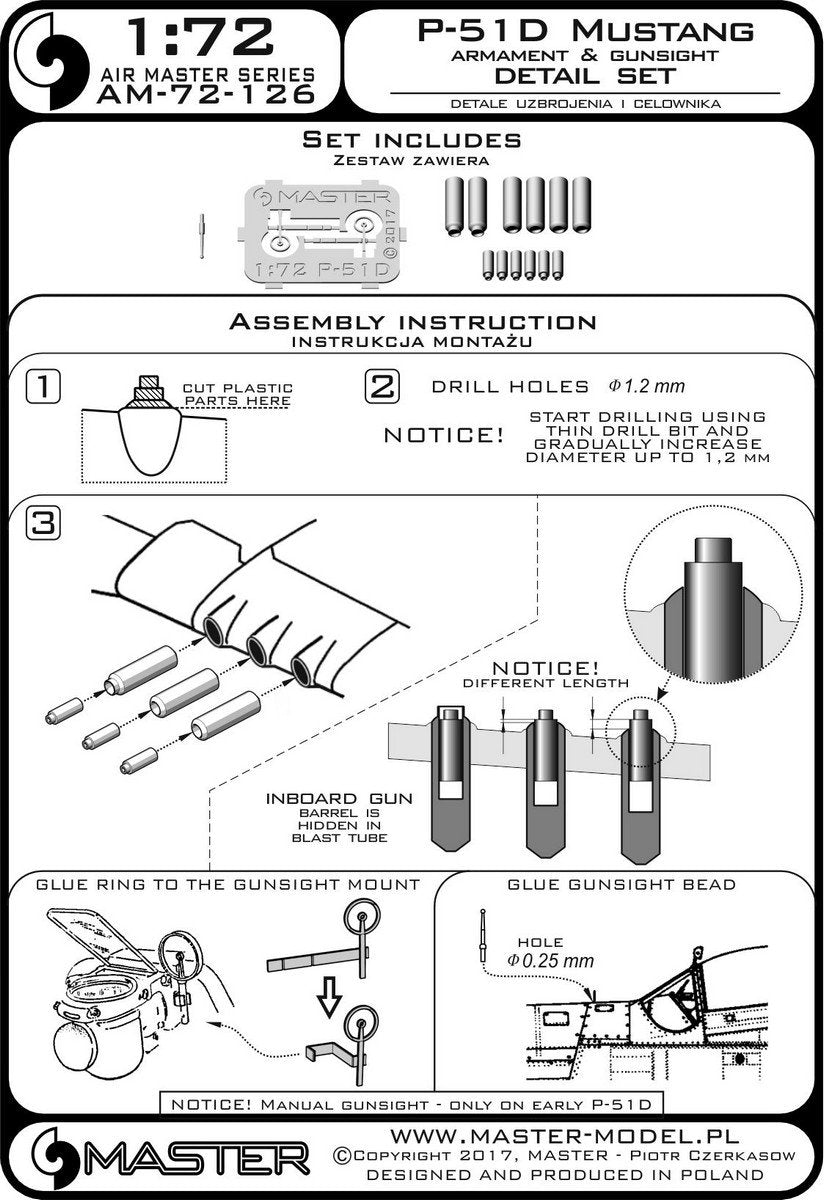 Master AM-72-126 P-51D Mustang Armament &amp;amp; Gunsight Detail Set (1/72) – image 4