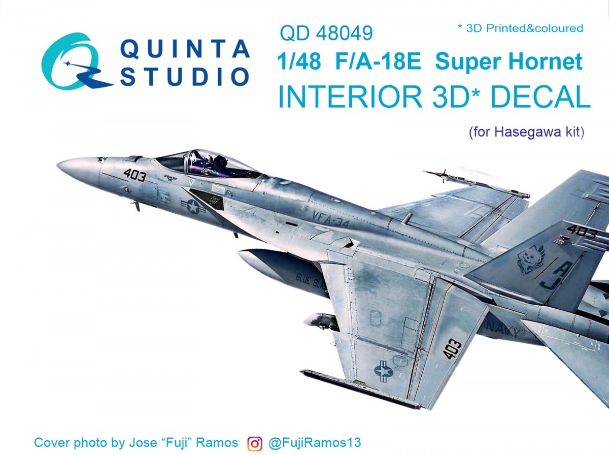 Quinta Studio QD48049 F/A-18E 3D-Printed &amp;amp; colored Interior on decal paper (for Hasegawa kit) 1/48
