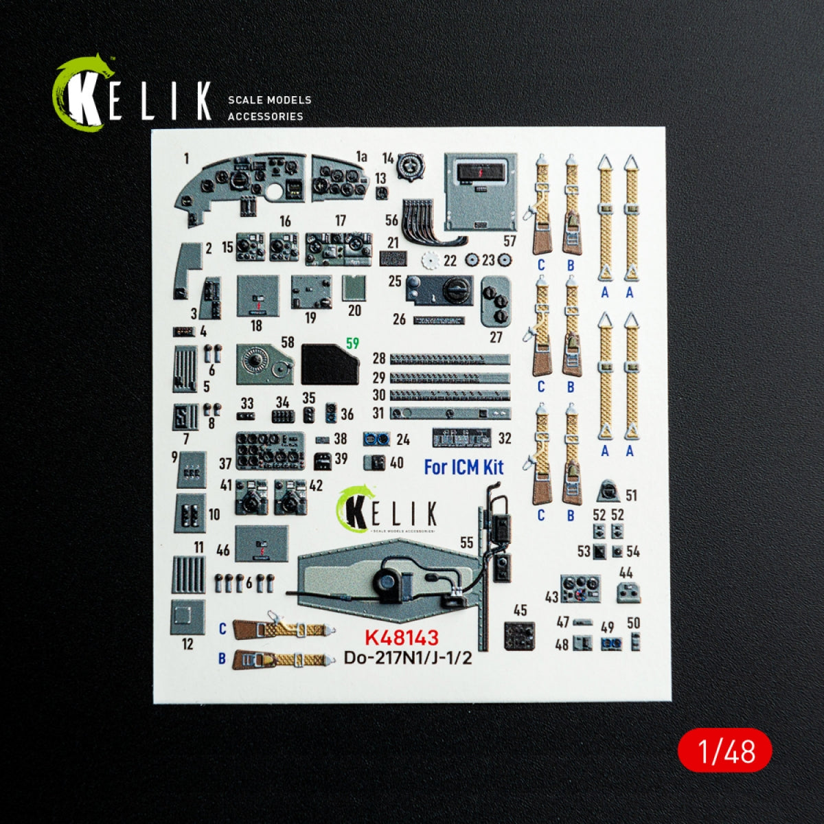 Kelik K48143 Do-217 N/J - interior 3D decals for ICM kit 1/48