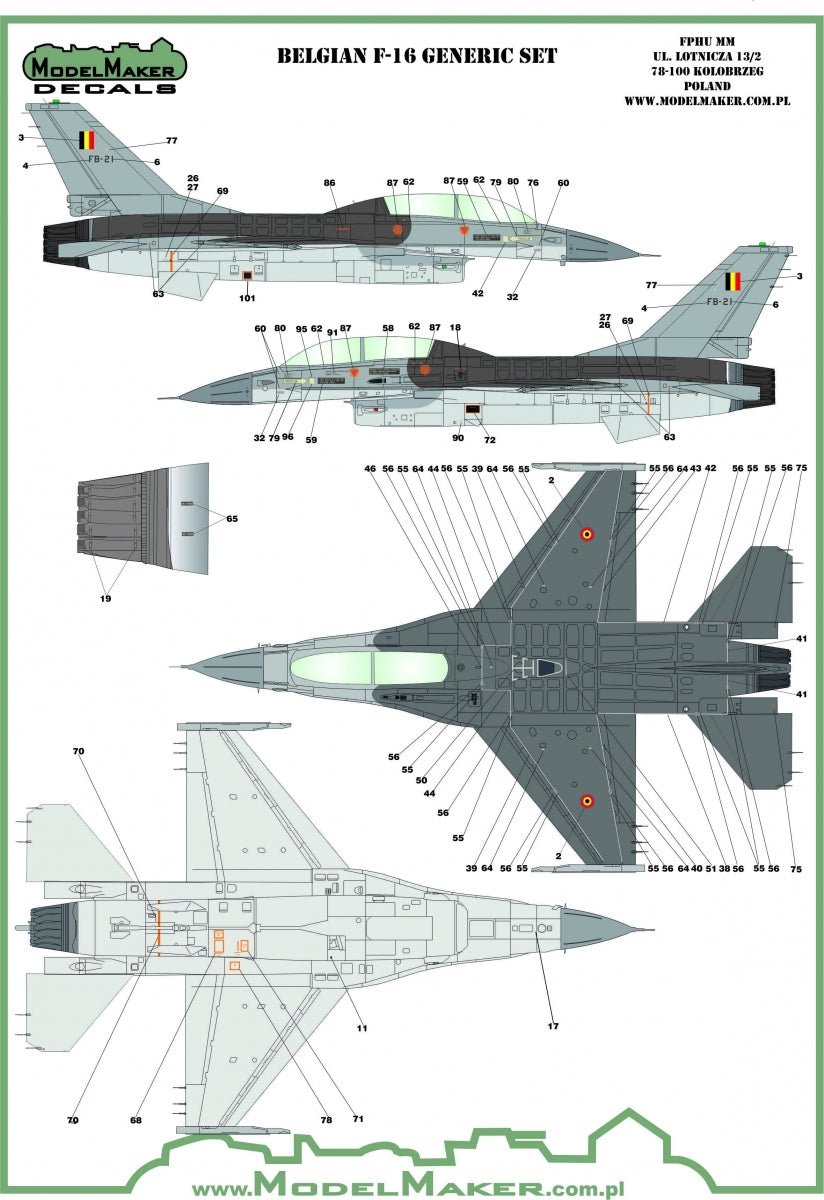ModelMaker Decals D48174 Belgian f-16 insignias &amp;amp; stencils-generic set 1/48