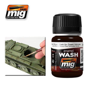 AMMO of Mig Jimenez 1005 DARK BROWN WASH FOR GREEN VEHICLES 35ml
