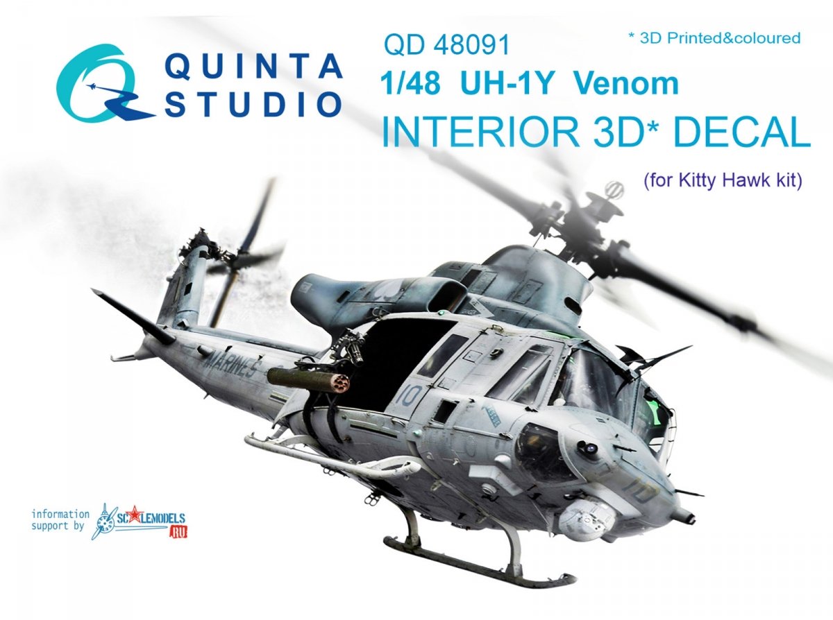 Quinta Studio QD48091 UH-1Y Venom 3D-Printed &amp; colored Interior on decal paper (for Kitty Hawk kit) 1/48