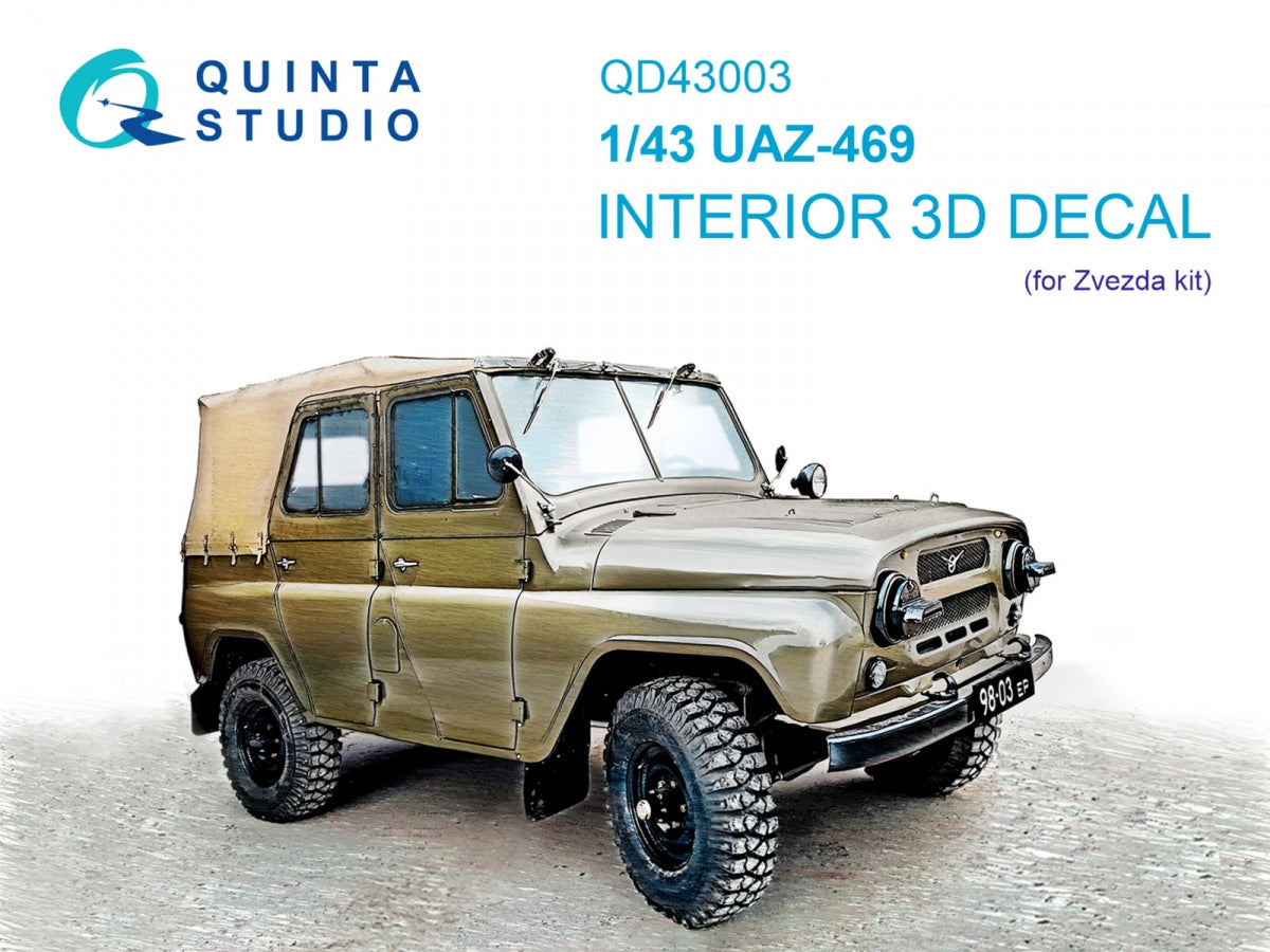 Quinta Studio QD43003 UAZ-469 Intérieur imprimé en 3D et coloré sur papier décalque (Zvezda) 1/43 