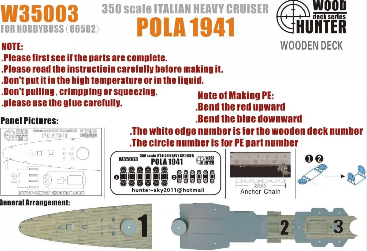 Wood Hunter W35003 Wood deck Italian Heavy Cruiser Pola 1941 for Hobbyboss 1/350