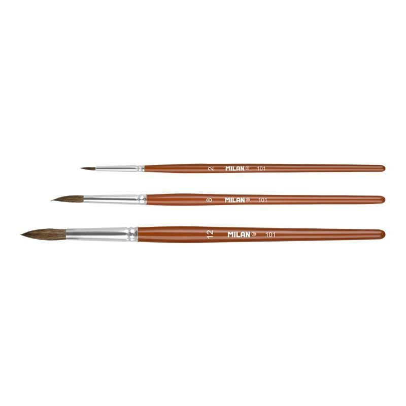 MILAN 10459 Blister pack 3 round brushes (natural + synthetic) 101 series no 2, 8, 12 – image 2