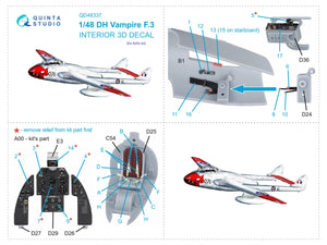 Quinta Studio QD48337 DH Vampire F.3 3D-Printed colored Interior on decal paper (Airfix) 1/48 – immagine 2