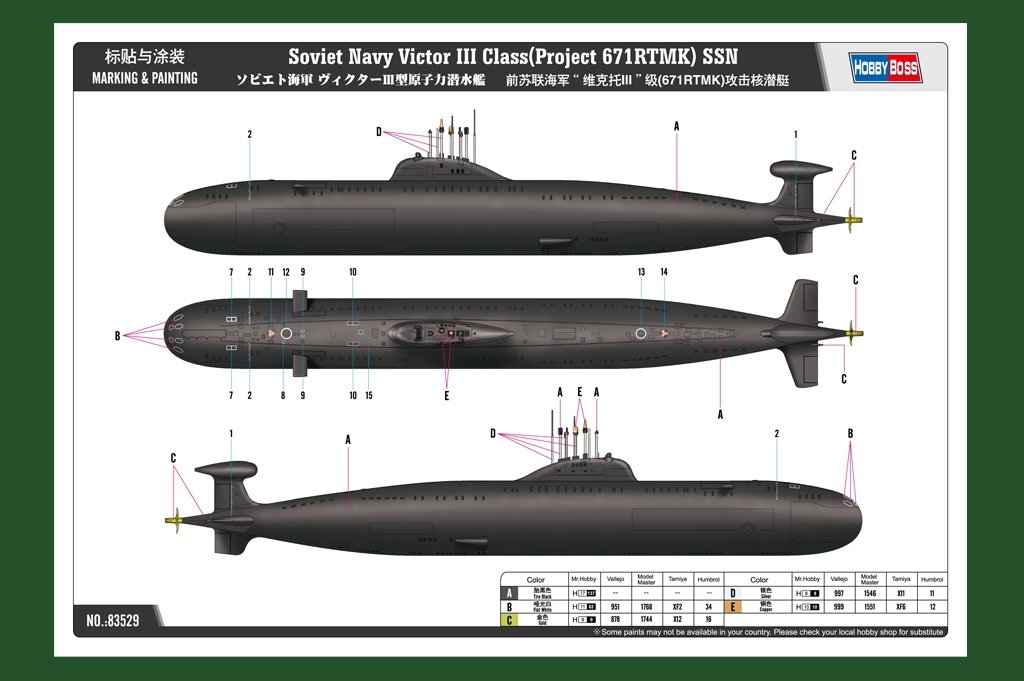 Hobby Boss 83529 Soviet Navy Victor III Class (Project 671RTMK) SSN 1/350 – Bild 3