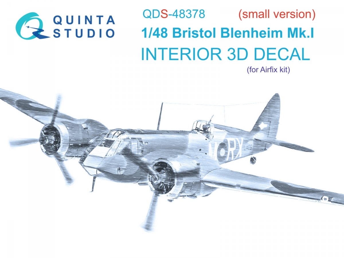Quinta Studio QDS-48378 Bristol Blenheim Mk.I 3D-Printed &amp;amp; colored Interior on decal paper (Airfix) (Small version) 1/48