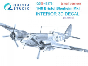 Quinta Studio QDS-48378 Bristol Blenheim Mk.I 3D-Printed &amp;amp; colored Interior on decal paper (Airfix) (Small version) 1/48