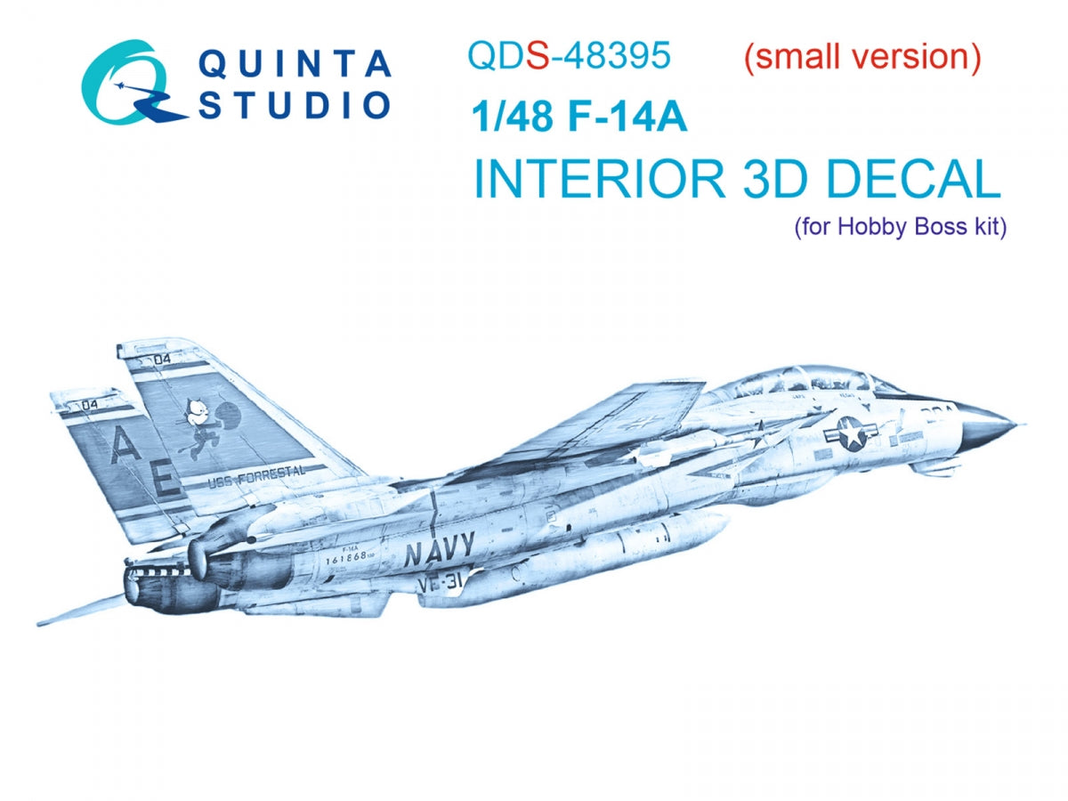 Quinta Studio QDS-48395 F-14A 3D-Printed &amp;amp; colored Interior on decal paper (Hobby Boss) (Small version) 1/48