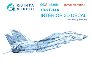 Quinta Studio QDS-48395 F-14A 3D-Printed &amp;amp; colored Interior on decal paper (Hobby Boss) (Small version) 1/48