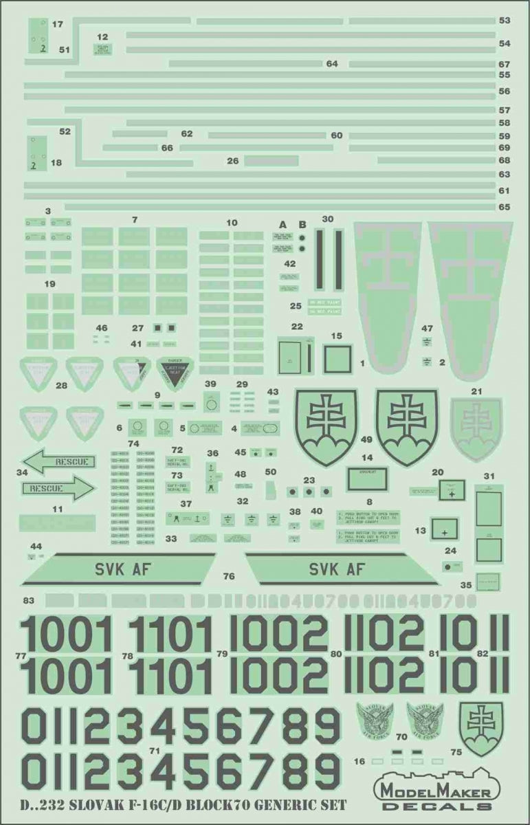 ModelMaker Decals D48232 Slovak F-16C/D generic set 1/48 – Bild 3