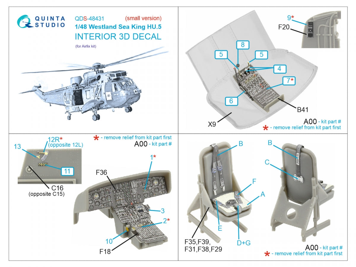 Quinta Studio QDS-48431 Westland Sea King HU.5 3D-Printed &amp;amp; colored Interior on decal paper (Airfix) (Small version) 1/48 – Bild 2