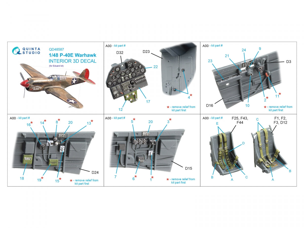 Quinta Studio QD48587 P-40E Warhawk 3D-Printed &amp;amp; colored Interior on decal paper (Eduard) 1/48 – image 15