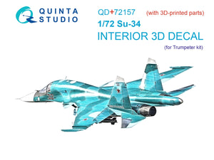 Quinta Studio QD+72157 Su-34 3D-Printed colored Interior on decal paper (Trumpeter) (with 3D-printed resin part) 1/72