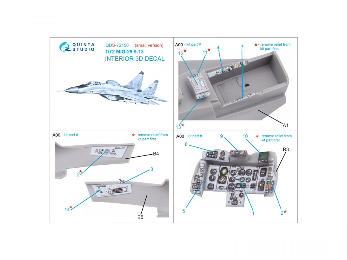 Quinta Studio QDS-72150 Mig-29 9-13 3D-Printed colored Interior on decal paper (7278 Zvezda) 1/72 – image 2