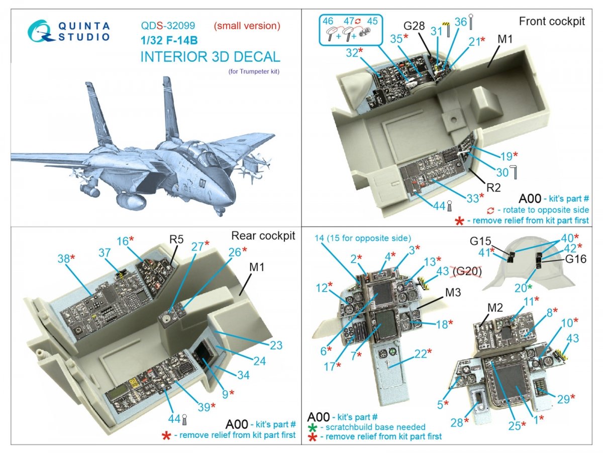 Quinta Studio QDS-32099 F-14B 3D-Printed &amp;amp; colored Interior on decal paper (Trumpeter) (Small version) 1/32 – image 7