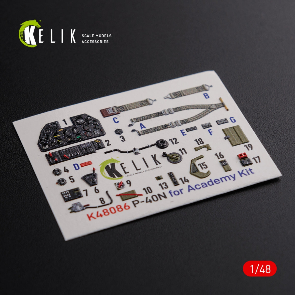 Décalcomanies 3D intérieures KELIK K48086 P-40N pour maquette Academy au 1/48