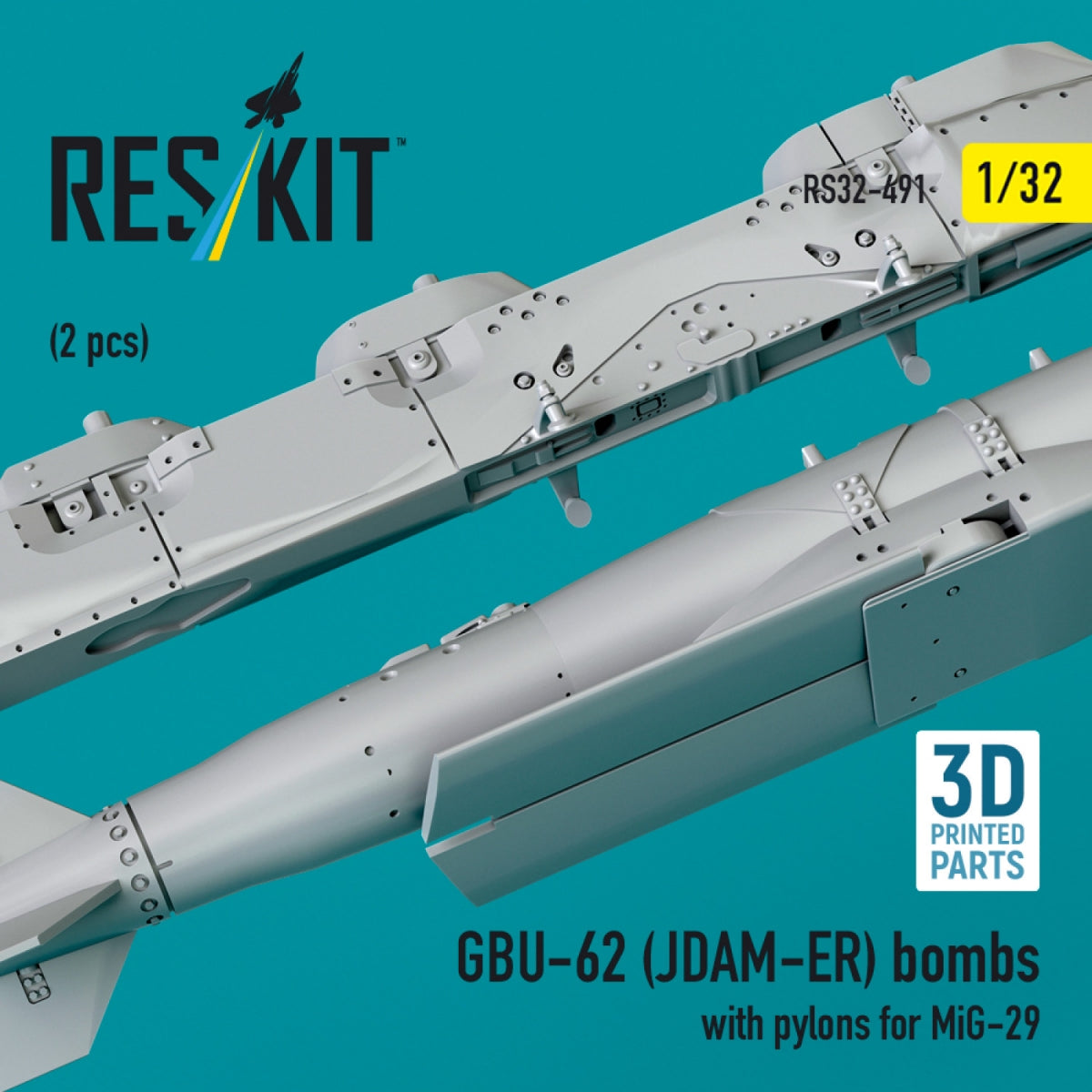 RESKIT RS32-0491 GBU-62 (JDAM-ER) bombs with pylons for MiG-29 (2 pcs) (3D Printed) 1/32 – image 3
