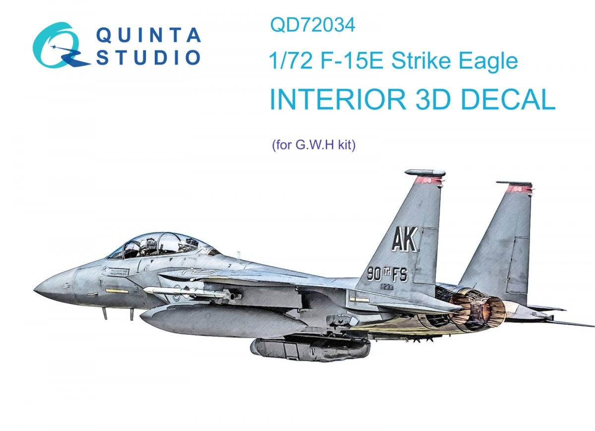 Quinta Studio QD72034 F-15E 3D-Printed &amp; colored Interior on decal paper (GWH) 1/72