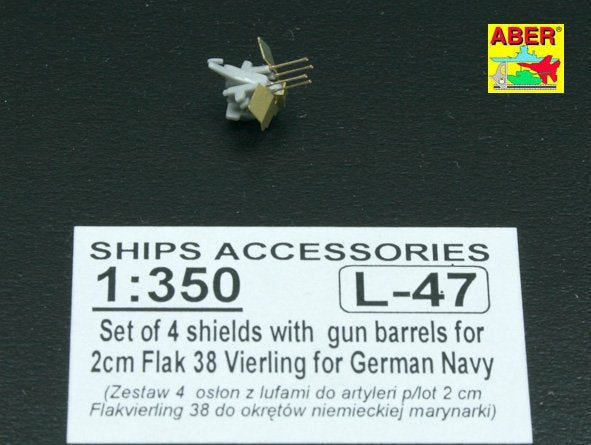 Aber 350L-47 Set of 16 pcs 2cm barrels for German Flakvierling 38 with shields 1/350 – immagine 3