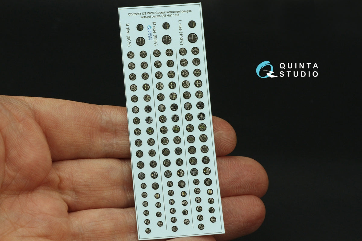Quinta Studio QD32243 US WWII Cockpit instrument gauges without bezels 3D-Printed &amp;amp; colored Interior on decal paper (All Kits) 1/32 – image 4
