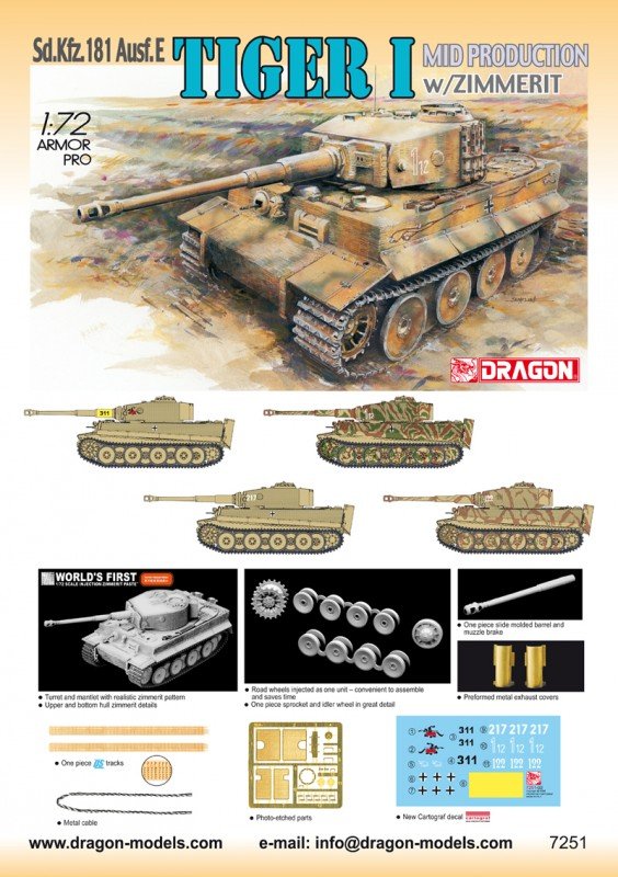Dragon 7251 Tiger-I Mid w/Zimmerit 1/72 – Bild 2
