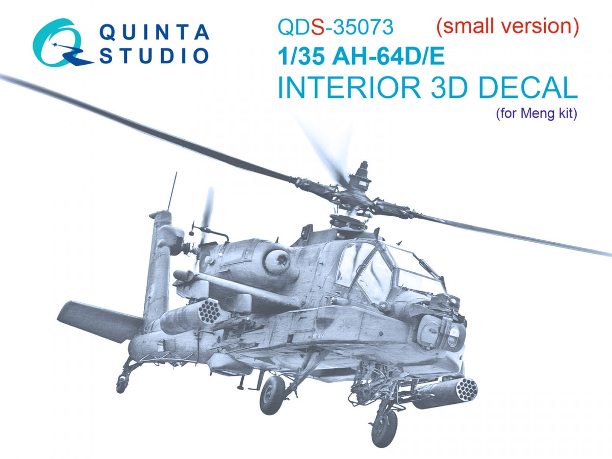 Quinta Studio QDS-35073 AH-64D/E 3D-Printed &amp; colored Interior on decal paper (Meng) (small version) 1/35