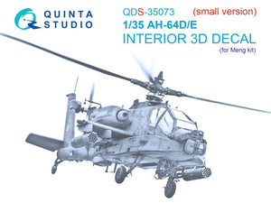 Quinta Studio QDS-35073 AH-64D/E 3D-Printed &amp;amp; colored Interior on decal paper (Meng) (small version) 1/35