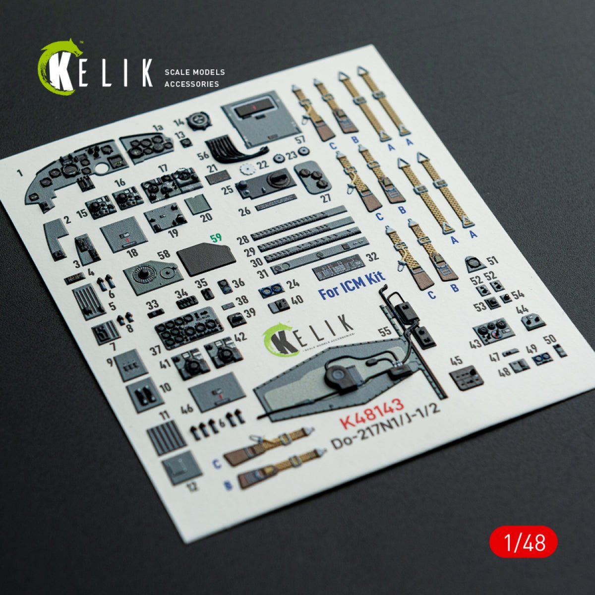 Kelik K48143 Do-217 N/J - interior 3D decals for ICM kit 1/48