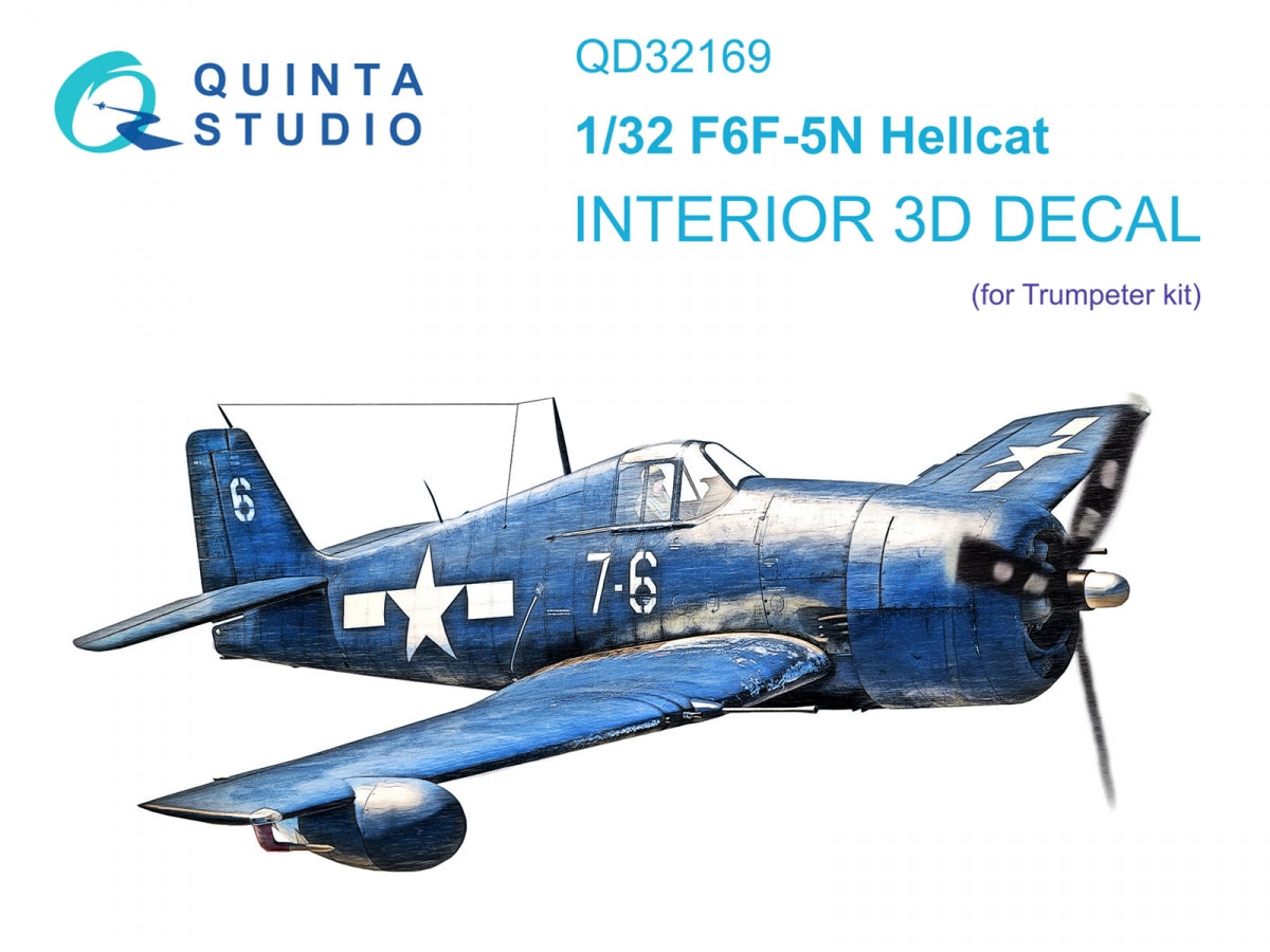 Quinta Studio QD32169 F6F-5N Hellcat 3D-Printed &amp;amp; colored Interior on decal paper (Trumpeter) 1/32