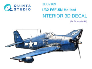 Quinta Studio QD32169 F6F-5N Hellcat 3D-Printed &amp;amp; colored Interior on decal paper (Trumpeter) 1/32