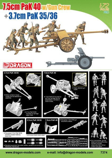 Dragon 7374 German Anti-tank guns 7.5cm PaK40 with Gun Crew and 3.7cm PaK 35/36 1/72