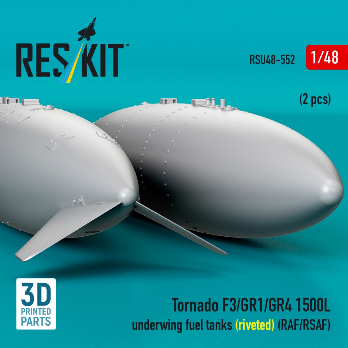 RESKIT RSU48-0552 Tornado F3/GR1/GR4 1500L underwing fuel tanks (riveted) (RAF/RSAF) (2 pcs) (3D Printed) 1/48