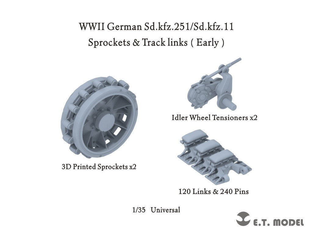 ET Model P35-405 WWII German Sd.kfz.251/Sd.kfz.11 Track links &amp;amp; Sprockets Early 3d Printed 1/35
