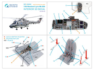 Quinta Studio QD+48484 Lynx Mk88A 3D-Printed &amp; coloured Interior on decal paper ( Airfix )( with 3D-printed resin parts ) 1/48