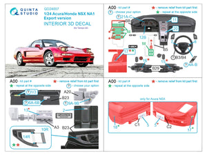 Quinta Studio QD24007 Acura-Honda NSX NA1 Export version 3D-Printed &amp;amp; colored Interior on decal paper (Tamiya) 1/24 – obrázek 2