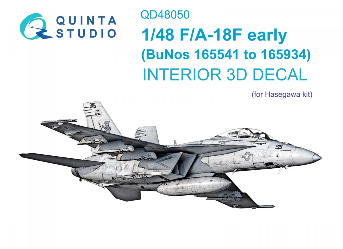 Quinta Studio QD48050 F/A-18F early 3D-Printed &amp;amp; colored Interior on decal paper (Hasegawa) 1/48