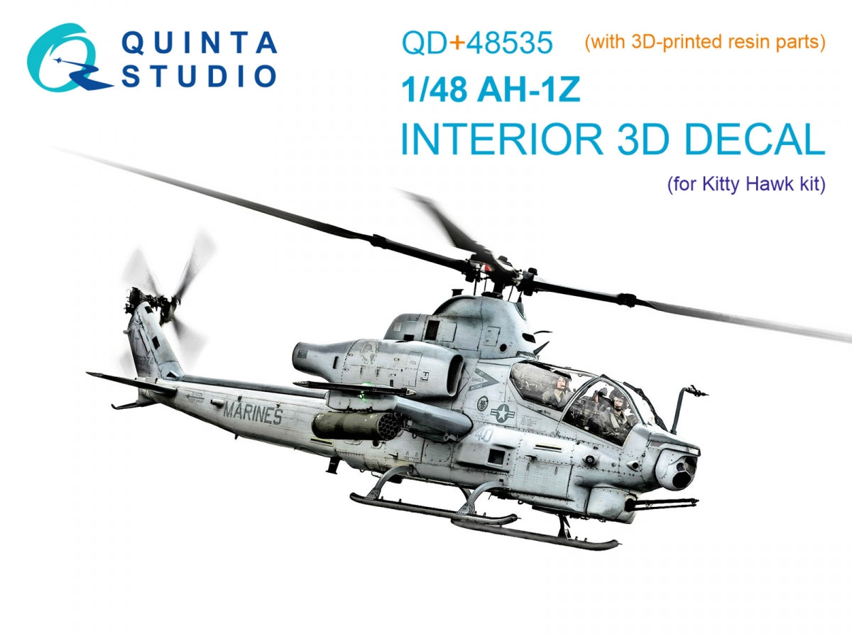 Quinta Studio QD+48535 AH-1Z Zulu Cobra/Viper 3D-Printed &amp;amp; colored Interior on decal paper (KittyHawk) (with 3D-printed resin parts) 1/48