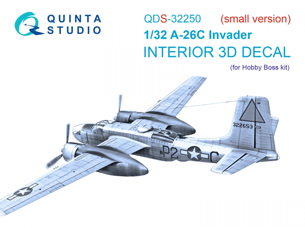 Quinta Studio QDS-32250 A-26C Invader 3D-Printed &amp; colored Interior on decal paper (Hobby Boss) (with 3D-printed resin parts) 1/32