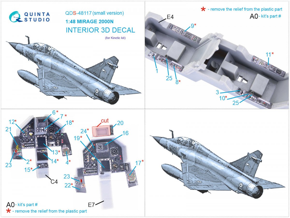 Intérieur imprimé en 3D et coloré sur papier décalcomanie Quinta Studio QDS-48117 Mirage 2000N (Kinetic) (Petite version) 1/48 – image 9